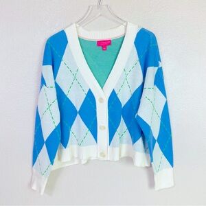 Isaac Mizrahi Always Isaac Argyle Cardigan Sweater Size L